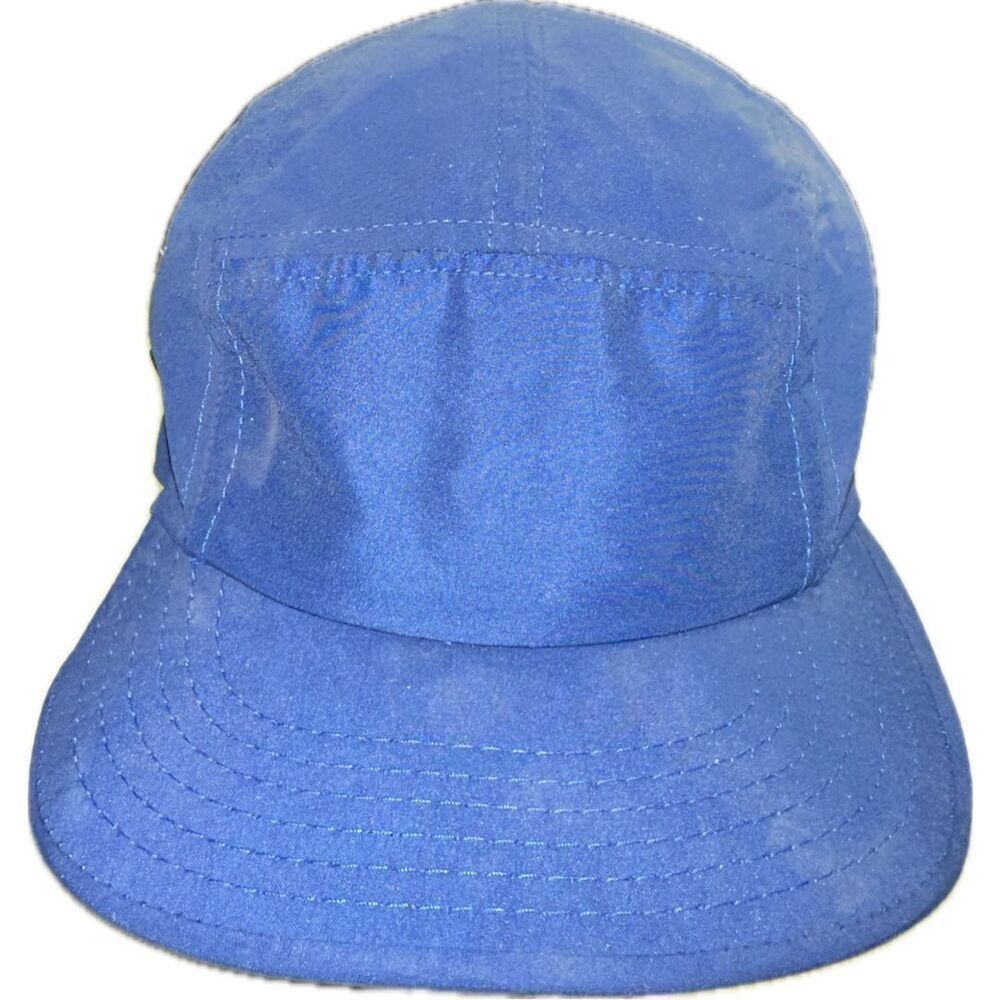 Vintage Panel Blue Hat Cap Adjustable Buckle Back Lightweight Fabric Made in USA
